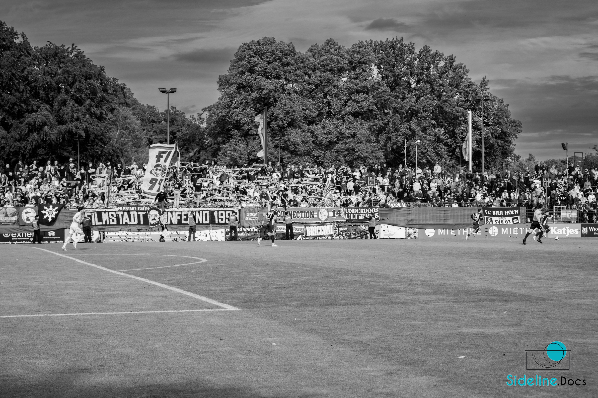 Black-and-white: north stand scarf display