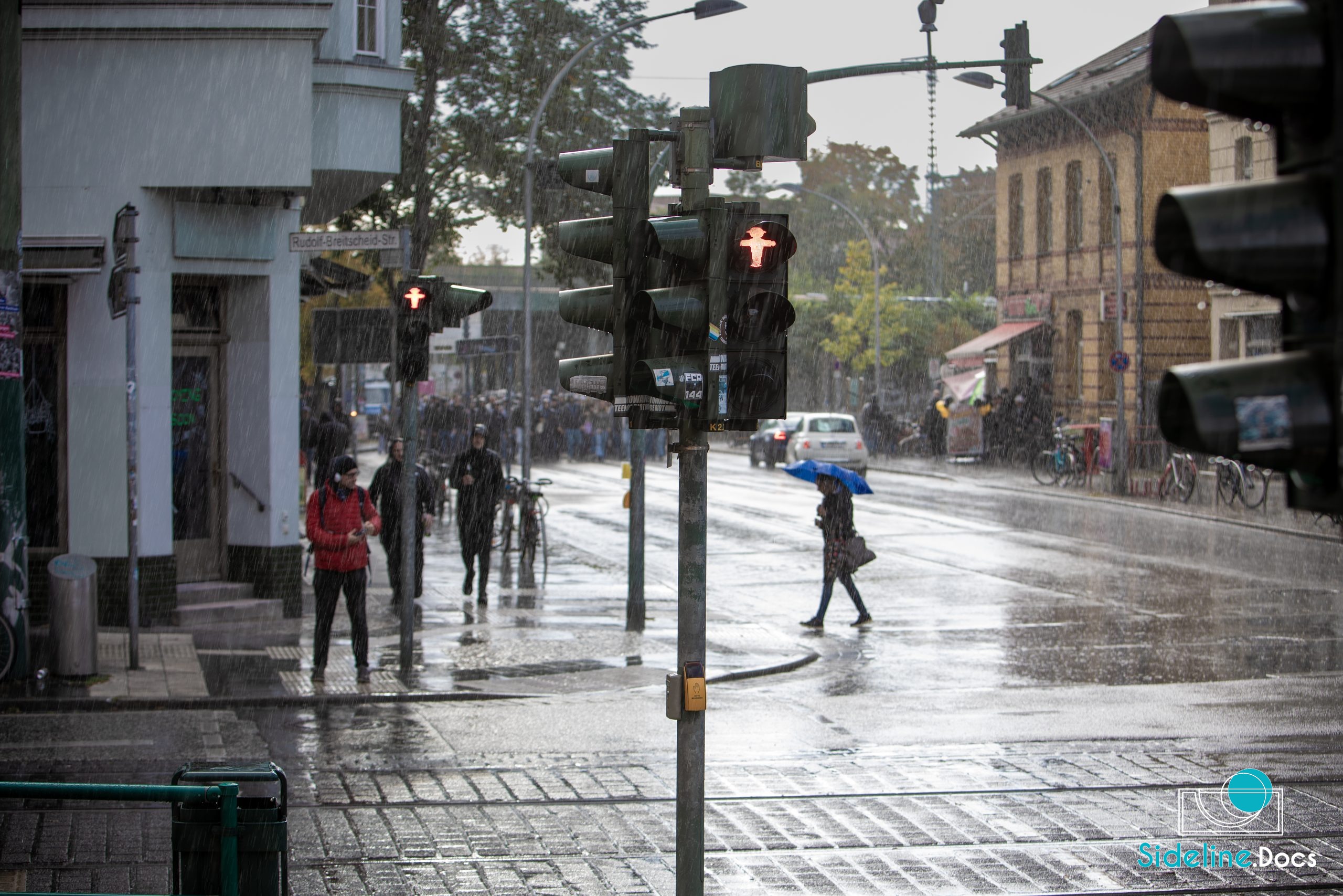 Rainy street near the stadium before kick-off