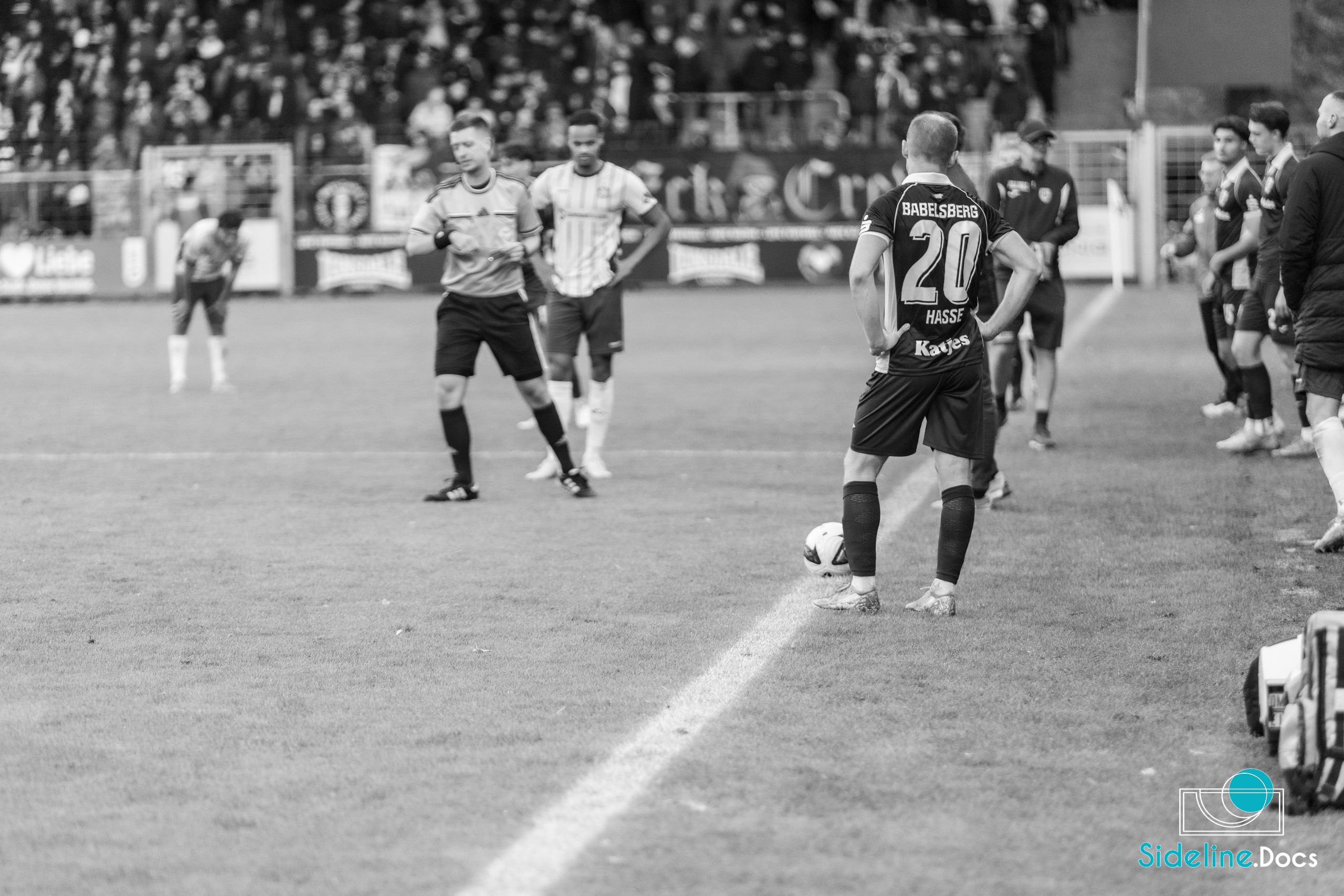 Babelsberg No. 20 beside the ball during a break in play