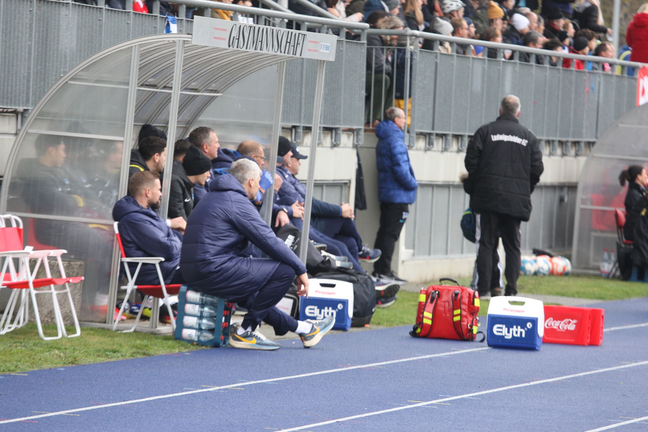 Dugout at Waldstadion, amateur matchday on the line