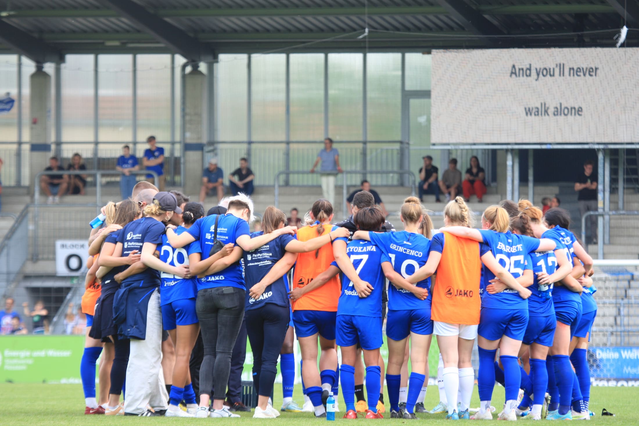 Turbine Potsdam huddle after the match